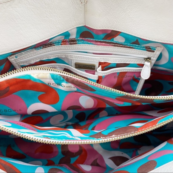 BCBGIRLS White Vegan Leather Straw Studded Tote - Picture 11 of 14